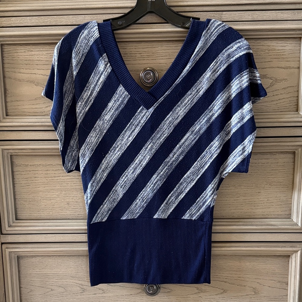 Navy and Gray Striped Women's Top